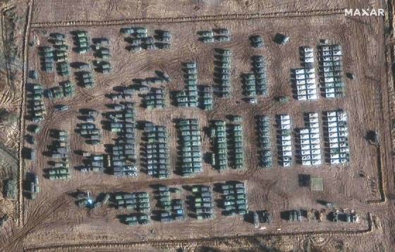 우크라이나 국경에 집결한 러시아 군대. 위성에서 찍은 모습. 연합뉴스