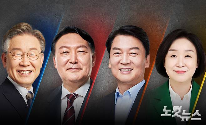왼쪽부터 더불어민주당 이재명 대선후보, 국민의힘 윤석열 대선후보, 국민의당 안철수 대선후보, 정의당 심상정 대선후보.