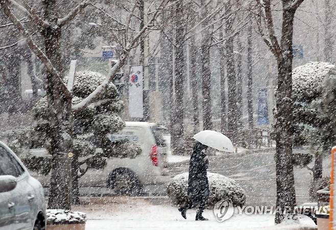 지난달 30일 대설주의보가 내려진 대전 지역에 많은 눈이 내리고 있다. [연합뉴스=자료사진]