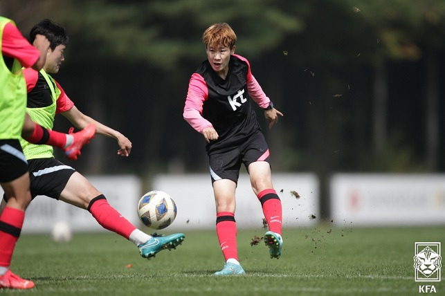 대한축구협회가 14일 여자 축구대표팀 공격수 문미라가 부상으로 2022 여자 아시안컵 최종 엔트리에서 제외됐다고 밝혔다. 사진=대한축구협회 제공