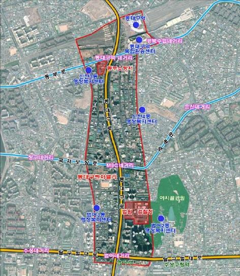 대구 동부소방서와 법원, 검찰청이 있는 동대구역~범어네거리 구간 모습. 대구시 제공