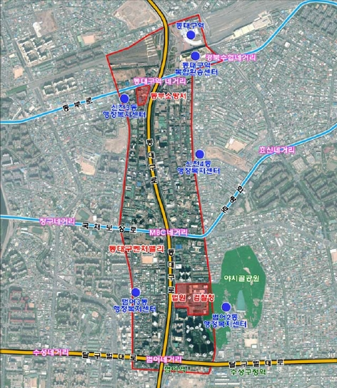 대구 동부소방서 및 법원·검찰청 위치도./사진제공=대구시