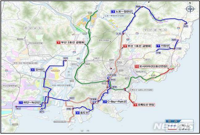 [서울=뉴시스] 부산광역시 도시철도망 구축계획 변경 노선도. (이미지=국토교통부 제공)