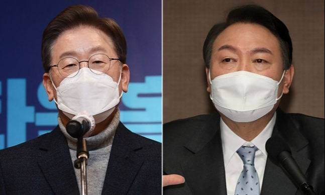 이재명 더불어민주당, 윤석열 국민의힘 대통령선거 후보(왼쪽부터). 연합뉴스