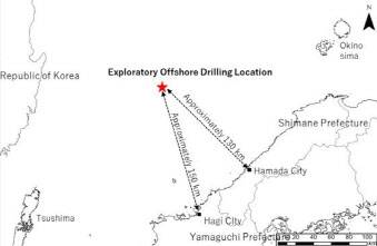 사진은 인펙스가 17일 공개한 자료에 있는 위치도. 시굴할 지점은 한국과 일본 사이에 있다.
