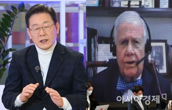 이재명 더불어민주당 대선 후보가 20일 서울 성동구 KT&G 상상플래릿에서 세계적인 투자가 짐 로저스와 '대전환의 시대, 세계 5강으로 가는 길'이라는 주제로 온라인 대담을 하고 있다./국회사진기자단