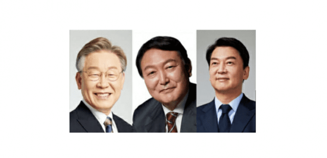 왼쪽부터 이재명 후보, 윤석열 후보, 안철수 후보. 사진=페이스북 캡처