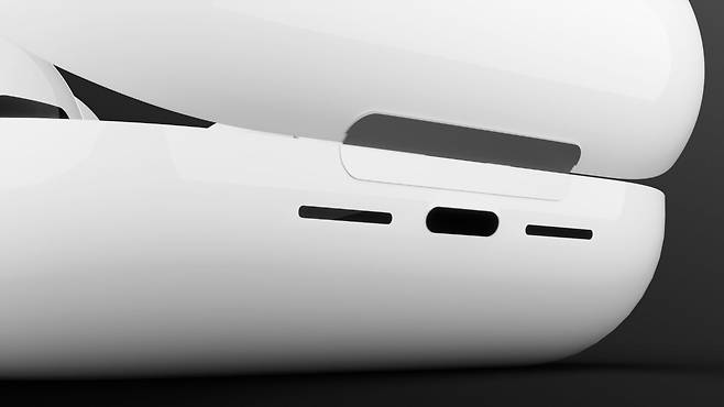 애플인사이더가 24일(현지시간) 공개한 ‘에어팟 프로 2’ 케이스의 렌더링 이미지. 후면에는 소리를 내는 스피커 구멍이 추가될 것으로 예상했다. [애플인사이더 홈페이지]