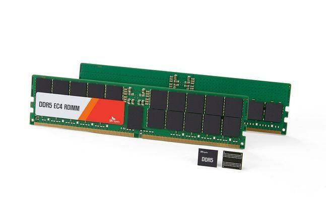 SK하이닉스가 업계 최초로 샘플 출하한 24Gb DDR5 D램과 96GB, 48GB D램 모듈.ⓒSK하이닉스