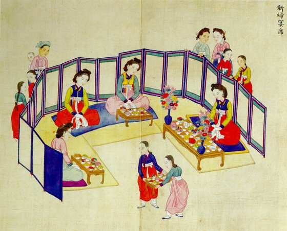 19세기 화가 김준근의 '신부연석' [사진 국립중앙밥ㄱ물관 편저, '조선시대풍속화'