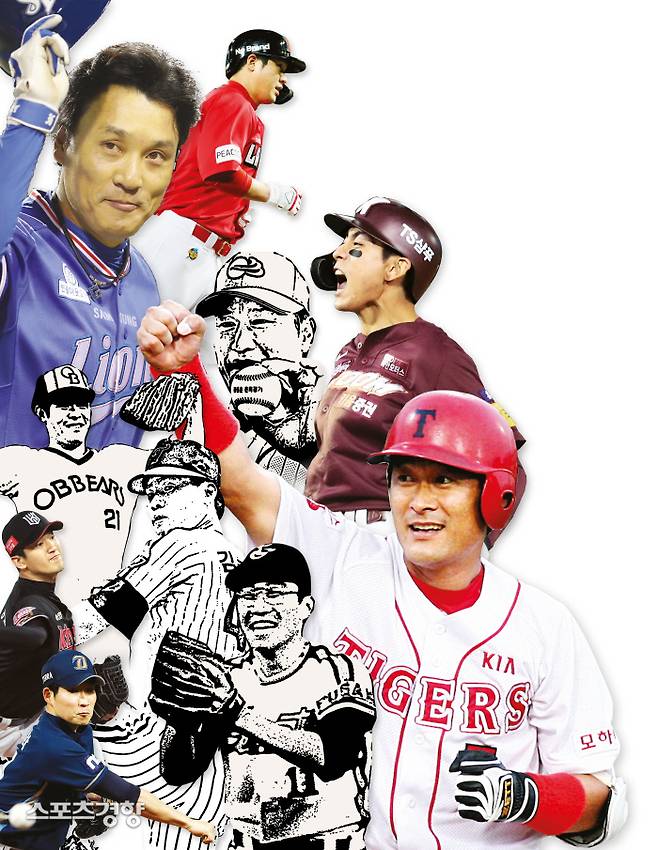 프로야구 40주년을 맞아 각 구단에서 뽑은 팀 프랜차이즈 스타는 쟁쟁한 레전드들로 포진됐다. 원년 MVP 박철순에 타이거즈의 영웅 이종범, 삼성의 심장 이승엽 등이 팀을 빛낸 최고의 스타로 꼽혔다. 그래픽 | 이희진 기자