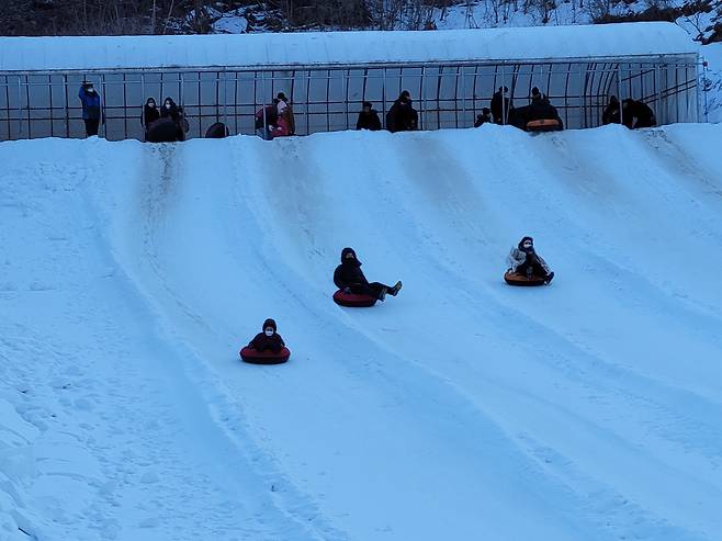 눈썰매를 타는 사람들