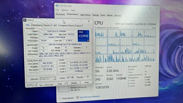 코어 i9-12900HK 프로세서. P코어 6개, E코어 8개로 구성됐다. (사진=지디넷코리아)
