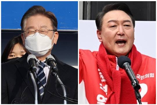 이재명(왼쪽) 더불어민주당 대선 후보와 윤석열 국민의힘 대선 후보. 연합뉴스