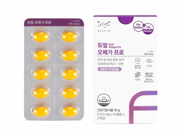 메디포스트의 건강기능식품 브랜드 모비타는 국내 최초로 프로바이오틱스와 오메가3를 복합 배합한&nbsp;'듀얼오메가프로'를 출시했다. ⓒ메디포스트