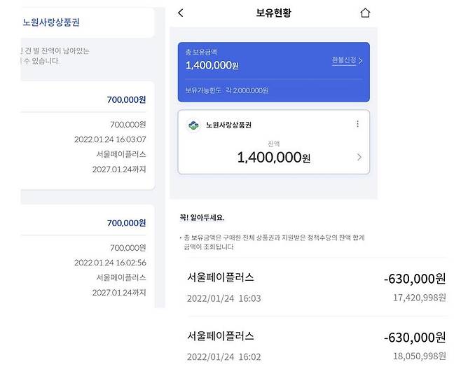 서울페이에서 서울사랑상품권 결제한도 이상으로 결제가 가능한 오류가 발생한 것으로 확인됐다.(이미지=제보)