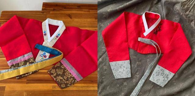 한복도 유행을 탄다. 오래된 한복 저고리(왼쪽)의 깃과 동정, 고름을 교체하고 화려한 자수를 제거한 모습. 로즈리나 제공