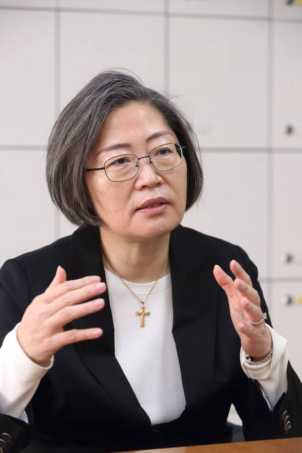 2월8일 경기대에서 이수정 교수가 국민의힘 선대본 합류 이후의 논란에 대해 이야기하고 있다. ⓒ시사IN 윤무영