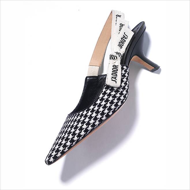 하운즈투스 패턴의 포인티드 토 슬링백은 가격 미정, Dior.