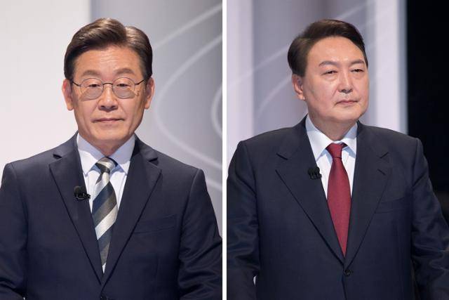 이재명 더불어민주당 대선후보, 윤석열 국민의힘 대선후보. 국회사진기자단