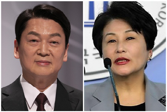 안철수(왼쪽) 국민의당 대선 후보와 전여옥 전 국회의원. <국회사진공동취재단, 연합뉴스>