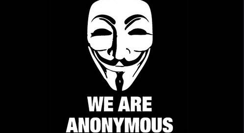 영화 ‘브이포 벤데타’를 통해 널리 알려진 ‘가이 포크스’의 가면과 ‘우리는 익명이다’(We are Anonymous)는 문구로 이뤄진 어나니머스 로고.