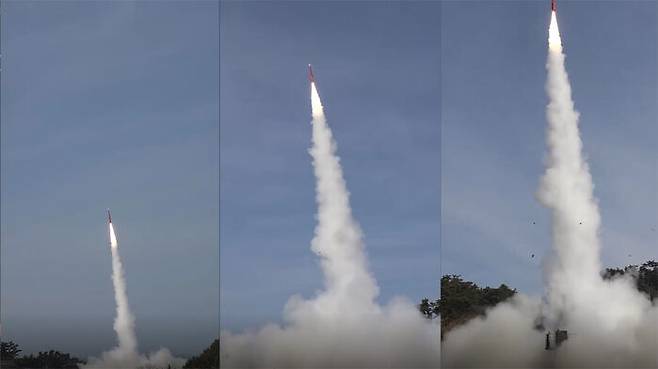국방부가 오늘(28일)공개한 국산 L-SAM 시험발사 장면