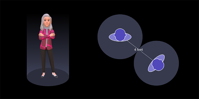 메타에서 운영하는 가상현실(VR) 플랫폼 호라이즌 월드가 지난 4일부터 아바타 간 성추행 등을 방지하기 위해 4피트(1.2m) 거리의 안전 거리를 적용했다. 호라이즌 제공