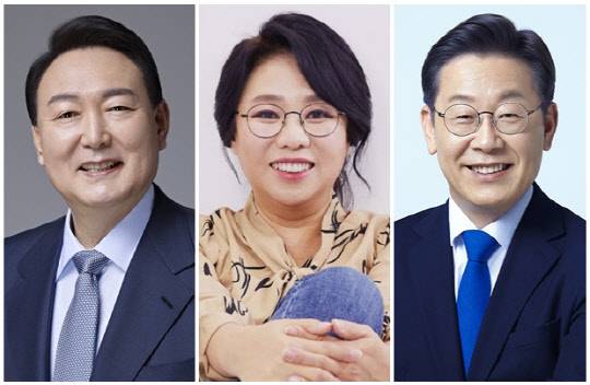 (왼쪽부터) 윤석열 대통령 당선인, 노영희 변호사, 이재명 더불어민주당 대선 후보. <민주당, 국민의힘 선대위 제공>