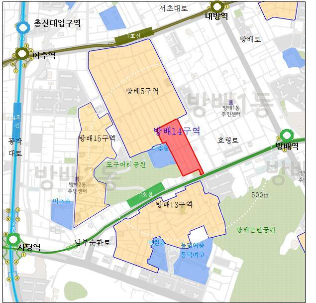 서울 서초구 방배동 방배14구역 위치도 [서울시 제공]