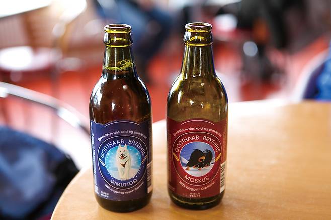 그린란드 썰매견과 물개가 그려진 맥주.