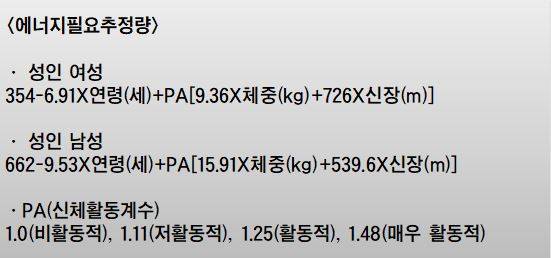 에너지 필요 추정량./사진=헬스조선 DB