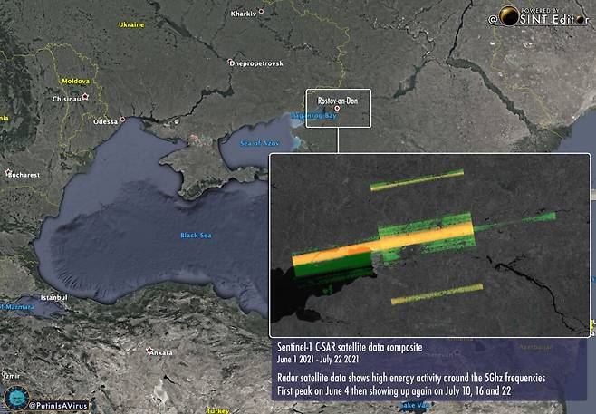러시아에 의해 재밍당한 ESA의 센티널 위성의 정찰 이미지