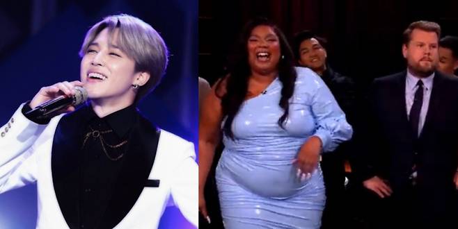 'Hey Jimin' 방탄소년단 지민 향한 그래미 여왕 리조 팬심에 파파모찌 제임스 코든 'Hi Jimin' 애정