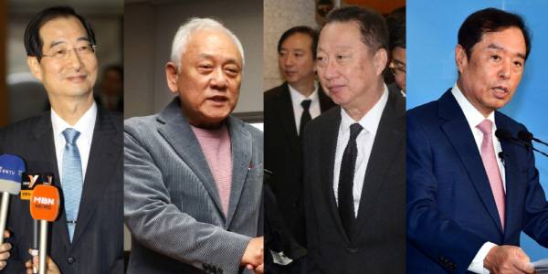 왼쪽부터 한덕수 전 총리, 김한길 국민통합위원장, 박용만 전 두산 회장, 김병준 지역균형발전특별위원장. 국제신문DB