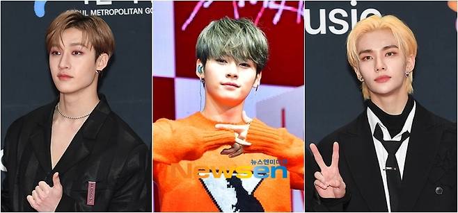 왼쪽부터 방찬, 리노, 현진