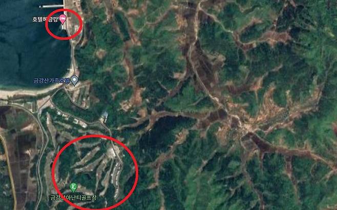 해금강호텔과 금강산 아난티 골프리조트  [구글맵 캡처. 재판매 및 DB금지]