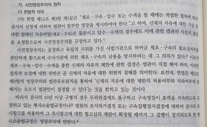 헌법재판소 헌법연구관을 지낸 헌법학자인 한수웅 교수의 <헌법학> 내용 일부