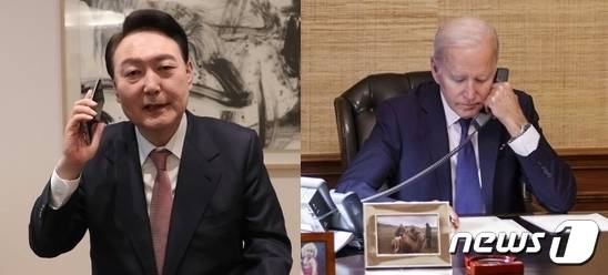 윤석열 대통령 당선인, 조 바이든 미국 대통령.(국민의힘 제공, 주한미국대사관 페이스북 갈무리)© 뉴스1