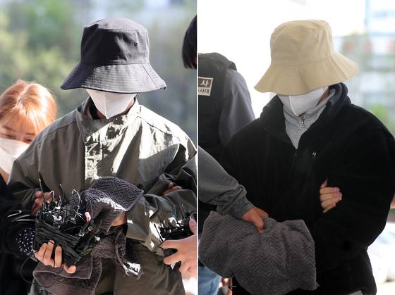 8억원대 생명보험금을 노리고 남편을 숨지게 한 혐의로 공개수배된 이은해씨(왼쪽)와 내연남으로 알려진 조현수씨(30)가 16일 오후 경기 고양시 덕양구의 오피스텔에서 검거된 뒤 고양경찰서로 인치되고 있다. /뉴스1