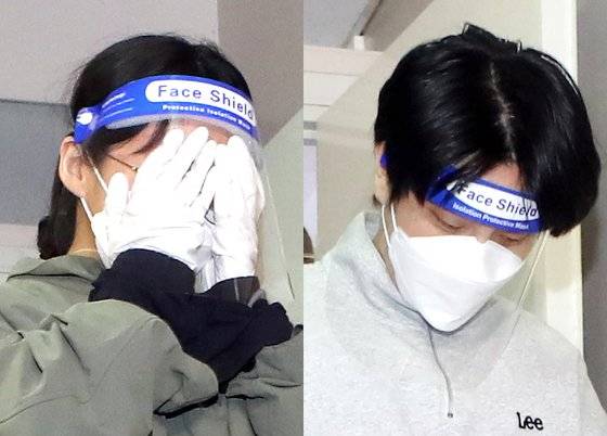 '계곡살인' 사건의 피의자 이은해(왼쪽)·조현수가 19일 오후 구속 전 피의자 심문(영장실질심사)을 받기 위해 인천시 미추홀구 인천지방법원으로 들어서고 있다. 공동취재단=뉴스1