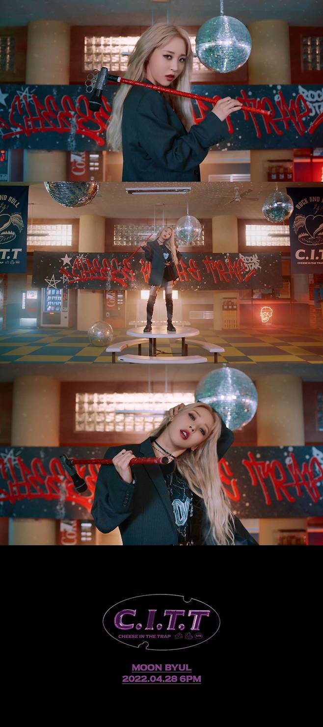 MAMAMOO Moonbyul has emanated the charm of the Maseong.The agency, RBW, released its third concept, Crush on me version concept film, Moonbyuls new single Cheese in the Trap, at 0:00 on April 25 through the official MAMAMOO SNS.In the released video, Moonbyul was fitted with an all-black style in smokey makeup and emanated a rocky mood, complete with a choker necklace and bodychain to create a chic and unique look.Moonbyuls eyes, which are on the cafeteria table, reveal the charisma and confidence that are full of eyes.Along with the video, a part of the new song C.I.T.T is released and captures the ears.The voice of Moonbyul, who shouts Cheese in the Trap with intense guitar riffs in the background, raises expectations.The new song C.I.T.T (Cheese in the Trap) is a dance song with a flat guitar sound, which contains the unhesitating struggle to take love.Moonbyul transformed into a lovely high-teen drama heroine, a strange and eccentric love instructor, in the concept film released earlier, and then gave a charm to reverse into a confident rock star.Moonbyul, who has introduced various concepts for each album, is raising the curiosity of fans by foreseeing new charms that have never been shown in this album.