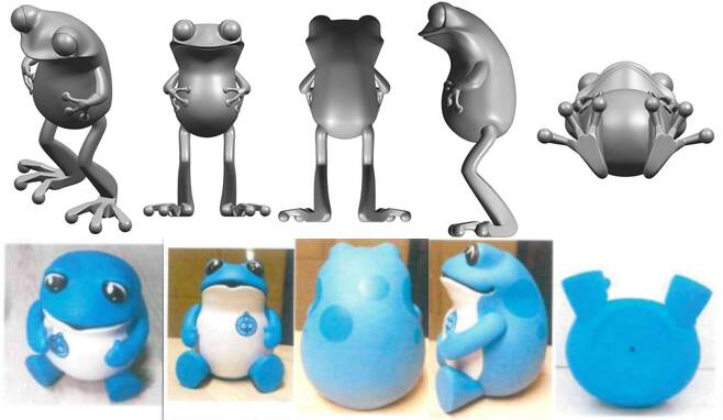 디자이너 A씨가 출원·등록한 개구리 디자인(위)과 하이트진로의 두꺼비 캐릭터(아래)./법무법인 지평