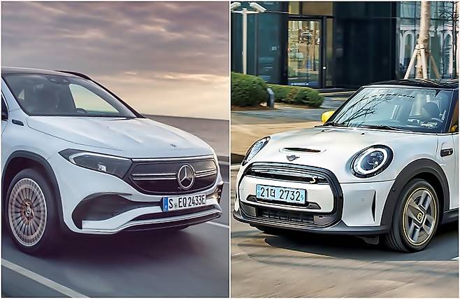 벤츠 EQA(왼쪽)와 미니 일렉트릭 [사진출처=벤츠, 미니]