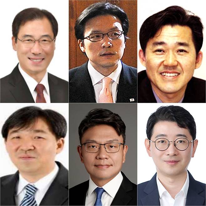 윤석열 대통령 당선인은 5일 대통령 비서실 비서관급 1차 인선을 발표했다. 왼쪽 위부터 시계방향으로 비서실장 직속 총무비서관으로 내정된 윤재순, 의전비서관으로 내정된 김일범, 국정과제비서관으로 내정된 임상준, 법률비서관으로 내정된 주진우, 공직기강비서관으로 내정된 이시원, 국정상황실장으로 내정된 한오섭. /연합뉴스
