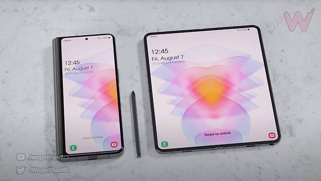 삼성전자 폴더블 스마트폰 ‘갤럭시Z폴드4’(가칭) 예상 렌더링. IT팁스터 ‘와카 칸(Waqar Khan)’ 유튜브 캡처