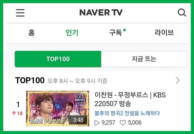 이찬원이 장르다..'불후의 명곡-무정부르스' 네이버TV 1위