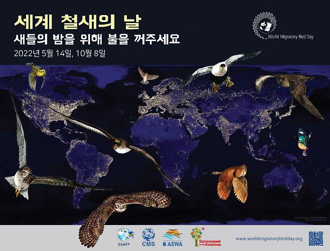 올해 세계 철새의 날 캠페인 ‘새들의 밤을 위해 불을 꺼주세요’ 포스터. 동아시아·대양주 철새이동경로 파트너십(EAAFP) 제공.