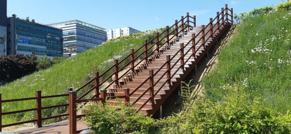 불당동 천안시민체육공원에 설치된 보행자 목재 계단 ⓒ천안시