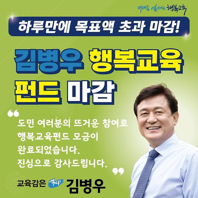 김병우 교육감 펀드 마감 감사 홍보물 [김병우 후보 캠프 제공. 재판매 및 DB금지]